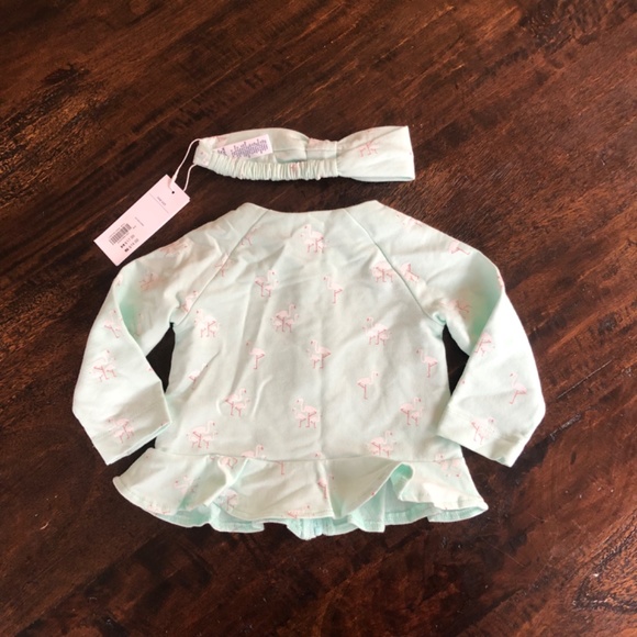 Flamingo Print Zip Up Top and Headband NWT Size 6-12 Mo - Picture 3 of 4